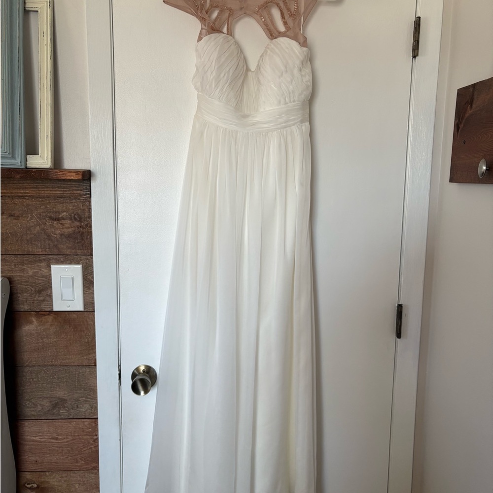 Elegant White and Pink Prom Dress